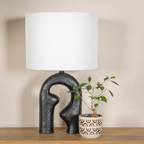 Modern Abstract Sculptural Table Lamp with Drum Shade, Black and White - color: Black