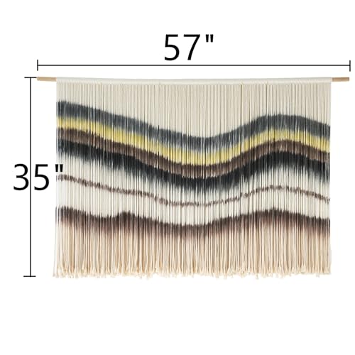 Macrame Wall Hanging Boho Chic Wall Art Macrame Wall Decor Fiber Yarn Tapestry Dip-Dye Living Room Home Bedroom Wall Decor 57" Wx 35" L - color: Coffee Yellow