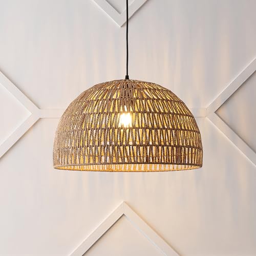 JONATHAN Y 20" Brown Modern Bohemian Woven Rope LED Pendant Light Fixture, Adjustable Dome Ceiling Lamp for Kitchen Island, Rope Shade, Coastal Farmhouse Decor (JYL6504F) - color: Brown, size: 20"
