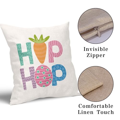 Easter Pillow Covers 16x16 Inches Hello My Peeps Hip Hop Throw Pillow Case Set of 2 Easter Bunny Pillow Cover Cotton Linen Spring Cushion Cover for Home Couch Sofa Bedroom Livingroom - color: Easter Rabbit231123, size: 16" x 16" (Pack of 2)