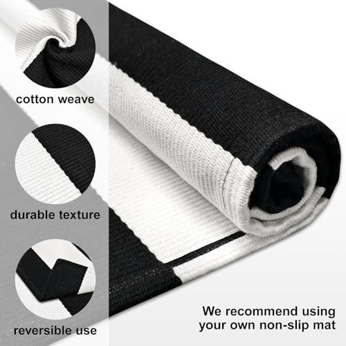 Black and White Striped Rug 27.5x43 Inches Front Door Rug Outdoor Small Striped Rugs Cotton Washable Indoor Outdoor Rug Doormats for Patio Farmhouse Entryway Kitchen Foyer - color: Black and White Striped Rug, size: 2‘×3’