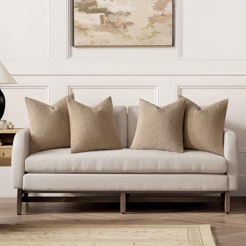MIULEE Pack of 4 Decorative Textured Boucle Throw Pillow Covers 18x18 Inch Camel Accent Solid Pillow Cases Soft Couch Cushion Covers for Modern Farmhouse Boho Chair Sofa Bed Livingroom Home Decor - color: Camel, size: 18" x 18" (Pack of 4)