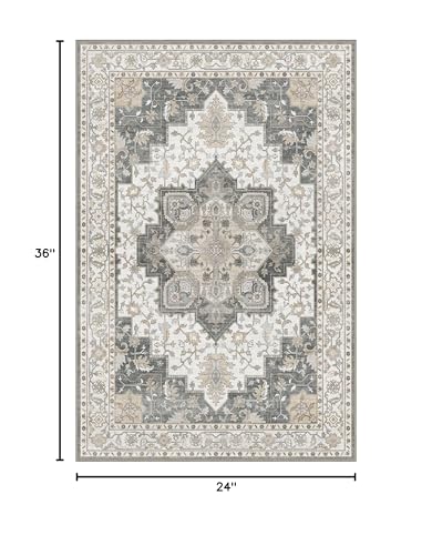GENIMO Area Rug 2x3 Doormat, Machine Washable Low Pile Rugs, Small Retro Entryway Mat for Entrance, Hallway, Kitchen and Corridor, Heathered Grey - color: Area Grey, size: 2' x 3' (Rectangular)