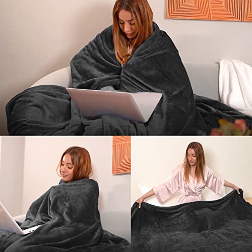 JIAHANNHA Fleece Blanket 50 by 60 Throw Blankets for Sofa Couch Bed Dark Grey Sofa Blanket 280GSM,Super Soft Cozy and Luxury Bed Blanket for All Season Throw(50"×60") - color: Dark Grey, size: Throw(50"×60")