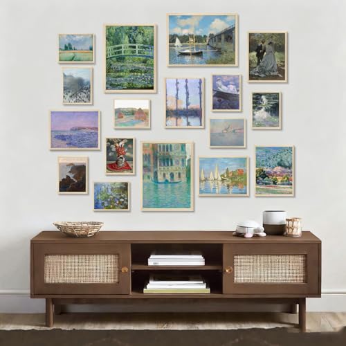 KBKBART 17pcs Claude Monet Eclectic Home Decor Aesthetic - Eclectic Art Prints Wall Decor, Canvas Impressionist Posters, Water Lilies Gallery Wall Art Set, Unique Famous Artist Paintings Pictures (Unframed) - color: Monet Waterlily Art