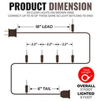612 Vermont 50 Clear Mini Christmas String Lights on Brown Wire Cord, UL Approved for Indoor/Outdoor Use, 9 Foot of Lighted Length, 11 Foot of Total Length - size: 50 Light