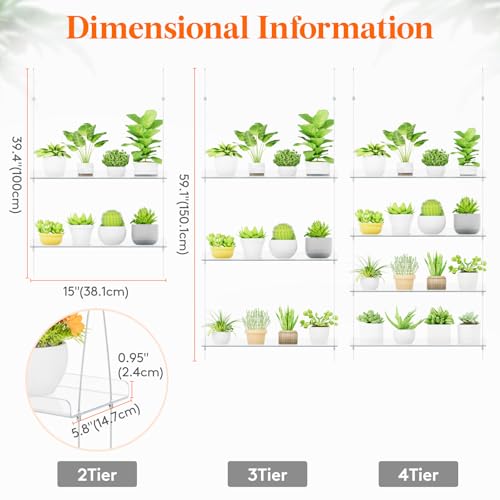 Lifewit 2-Tier Window Plant Shelves 15", Acrylic Adjustable Hanging Floating Shelf, Window Sill Extender for Succulent Plants, Micro Greens, Seed Starter Pots, Herb Planters 38 x 15 cm/15x6 - size: 2-Tier