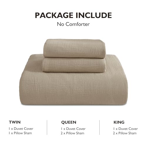 EMME Muslin Cotton Duvet Cover Set Twin Size Khaki Linen Like Soft Breathable Lightweight Summer Comforter Cover Set with Zipper Closure (Khaki, Twin, 68"x90") - color: 09 - Khaki, size: Twin(68"×90")