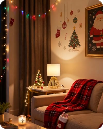Gold Table Lamp, Small Gold Bedside Lamp with Metal Base & White Linen Lampshade, Modern Nightstand Lamp, Little Cute Desk Lamp for Bedroom, Living Room, 2700K LED Bulb Included, DCW06TL05 - color: White + Gold