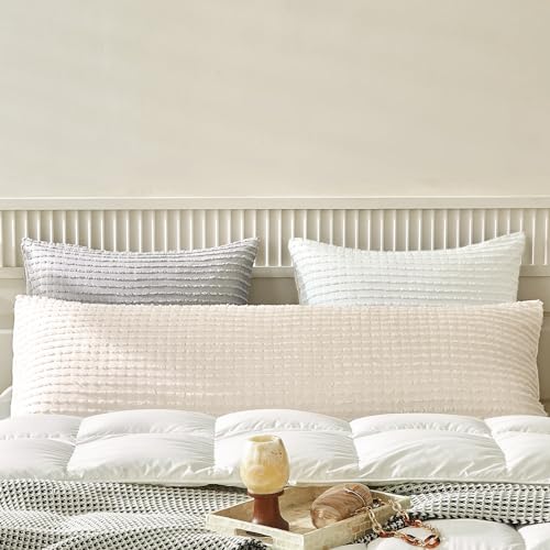 WARMDERN Beige Pillow Covers Body Pillow Cover Soft Microfiber Pillow Cases Set of 1 Boho Textured Pillowcase with Envelope Closure(Beige, Body-1 20x54 Inches) - color: Beige, size: 20" x 54" (Pack of 1)