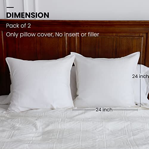 Simple&Opulence Linen Euro Shams Basic Style Solid Color 24x24 Inch Pack of 2 Flax Cotton Blend Decor Throw Pillow Covers Soft Breathable Farmhouse Pillow Shams - White - color: White, size: 24"×24"
