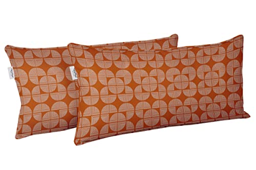 Indoor/Outdoor Polyester Fabric Lumbar Pillow Cover, All-Weather Waterproof Rectangular Cushion Case for Patio Furniture, 12 x 18 Set of 2 - Geometric-61 - color: Orange, size: 18" x 12" (Pack of 2)