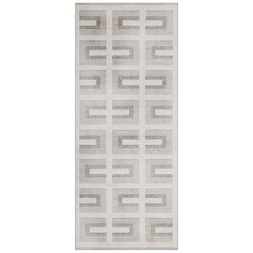 ReaLife Rugs Machine Washable Area Rug Runner - Living Room Bedroom Bathroom Kitchen Entryway Office - Non-Slip Baking Low Pile Stain Resistant Premium - Modern Geometric - Remi - Beige 2'6" x 6' - color: Remi - Beige, size: 2'6" x 6' (Rectangular)