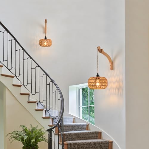 Plug in Wall Sconce,Farmhouse Wicker Wall Lamp Plug in,Hand Woven Rattan Wall Light Farmhouse Rustic Boho Sconces Wall Lighting for Living Room Bedroom - color: Wall Sconces, size: 1 PACK