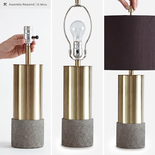 Signature Design by Ashley Jacek Contemporary Table Lamp, 2 Count, 3 Way Switch, Metal, Poly Resin and Drum Shade, 15" W x 15" D x 27.25" H, Gray & Brass Finish - color: Gold