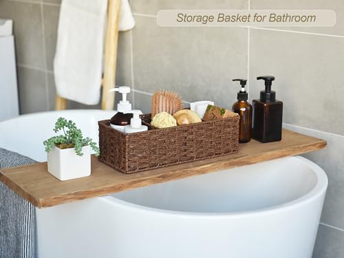 StorageWorks 3-Section Wicker Baskets for Shelves, Hand-Woven Round Paper Rope Storage Baskets, Walnut, 2-Pack - color: Walnut, size: 14¼"l x 6"w x 4¼"h