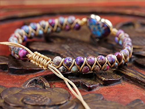 Women Boho Wrap Bracelet,Handmade Natural Stone Crystal Emperor Beads Heart Bracelet, Fashion Bohemian Jewelry Gift for Women - color: Emperor Jasper