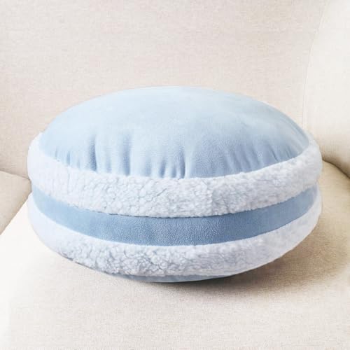 Round Throw Pillow 18x18 Macaron Shape No Zipper Design Super Soft Down-Like Polyester Filling Circle Cushion for Couch Home Decor Floor Pillow 45x45cm, Light Blue, 1 Piece - color: Light Blue, size: 18"D x 18"W x 6.5"H