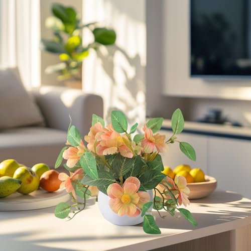 Artificial Hanging Flowers Faux Daisy Bonsai Fake Plants Basket Table Centerpieces for Wedding Office Porch Balcony Home Decor - Orange - color: Orange