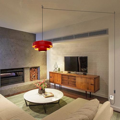 Hanging Lamp Plug in Red Pendant Light Fixtures Mid Century Modern Pendant Lamp Nordic Style Pendant Lighting Metal Shade for Living Room Dining Room Bedroom Kitchen Island - color: Standard-Red (13.5in)