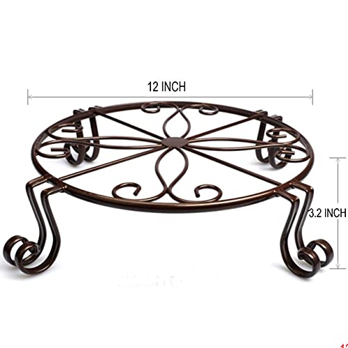2 Pack 12" Plant Stands, Heavy Duty Rustproof Metal Plant Holders for Indoor and Outdoor Use, Wrought Iron Round Flower Stands for Patio, Balcony, and Garden (Bronze)