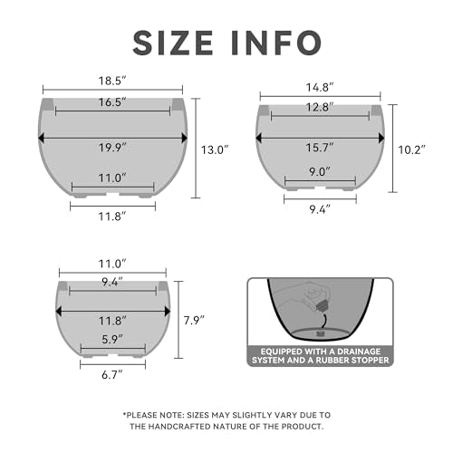 Kante 19.9",15.7",11.8" Dia Round Concrete Planter Set of 3, Outdoor/Indoor Large Bowl Plant Pots with Drainage Hole and Rubber Plug for Garden Patio Balcony Home, Gray - color: Gray, size: 19.9"D + 15.7"D + 11.8"D