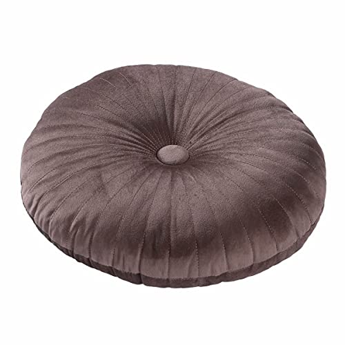 HLOVME Round Pillow Cushion for Couch Velvet Decorative Small Throw Pillow Solid Color for Living Room Bed Floor 13.7”, Brown - color: Brown