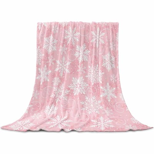 Christmas Throw Blankets, Pink White Snowflakes Pattern Soft Fleece Blanket Decorative for Home Sofa Couch Chair Living Bedroom,40x50 Inches, Winter - color: Christmas-hzf06264, size: 40x50 Inch