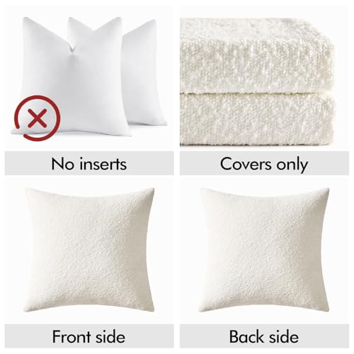 EMEMA Pack of 2, 20 x 20 Inch, Textured Boucle Throw Pillow Covers Cozy Soft Accent Solid Cushion Cases Decorative White Pillowcases for Couch Sofa Chair Bedroom Living Room Home Decor - color: White, size: 20" x 20" (Pack of 2)