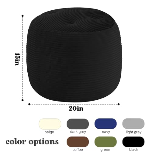 MeMoreCool Stuffed Round Pouf Ottoman Foot Rest, Floor Pouf Foot Stool with Soft Foam Chunk Filling, Round Small Ottoman Footstool Circle Footrest for Couch Living Room, Corduroy Black - color: Black