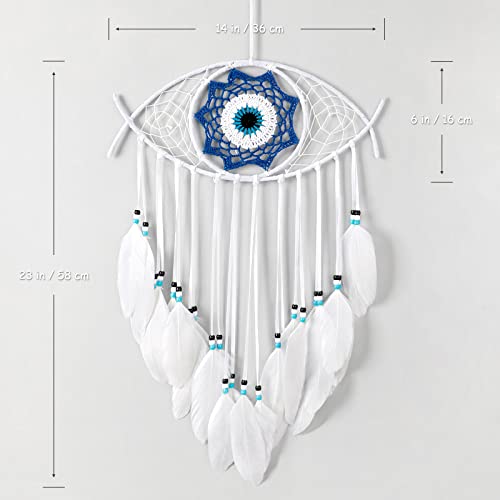 Dremisland Evil Eye Dream Catcher-White Dream Catchers Handmade Feather Evil Eye Wall Hanging Ornament Home Decoration for Bedroom Livingroom Yard, Blessing Craft Gift Bring Good Luck (Pure White) - color: Pure White