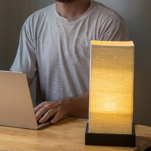 Dimmable Japanese Lamp Table Lantern • Small Warm Woven Glow Light • Nightstand Bedside Akari • Noguchi Style | UL Wire | Instructions + Lightbulb Included | (Ivory) - color: Ivory