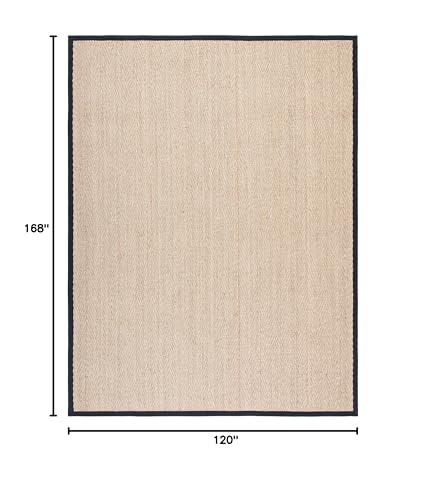 SAFAVIEH Area Rug 10x14 - Natural Fiber Collection - Large - Natural & Black, Seagrass, Herringbone Pattern with Border (NF115C) - color: Natural/Black, size: 10' x 14' (Rectangular)