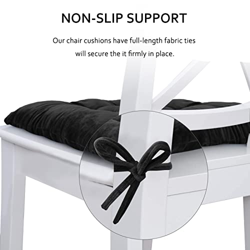 ELFJOY 4 Pack Chair Cushions for Dining Chairs Chair Pads Cushion for Kitchen Office Tufted Square Seat Cushion with Ties (16" Black Velvet) - color: Black Velvet