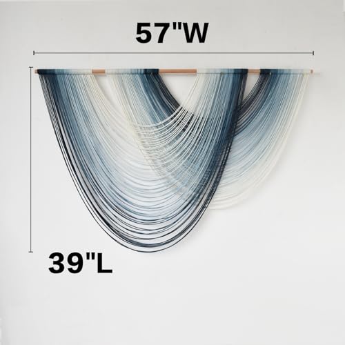 Macrame Wall Hanging Large Boho Wall Decor Navy Blue Ombre Fiber Wall Art Handmade Woven Wall Hanging for Living Room Bedroom Apartment Dorm Modern Bohemian Wall Decor 57" W x 39" L - color: Navy Blue