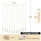 Macrame Hanging Photo Display Boho Wall Decor with String Lights Wooden Beads Garland Picture Frame Collage Holder with 45 Clips for Room, Bedroom, Dorm, Christmas Teenage Teen Girl Gifts (Beige, Large) - size: Large