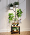 Plant Stand Indoor with Grow Lights - 7-Tier Plant Stand with Wheels, Tall Metal and Wood Indoor Plant Shelf with Tree Design, Rolling Flower Pot Holder Rack with Waterproof Finish, Adjustable Display Stand for Home Garden, Patio, 41" Tall - size: 41in