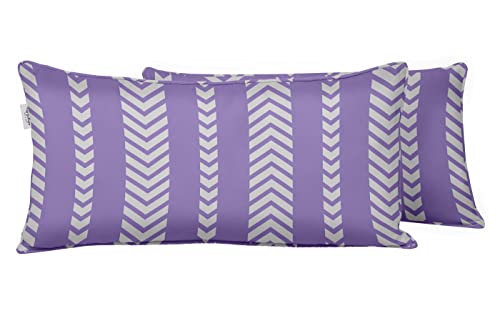 Indoor/Outdoor Polyester Fabric Lumbar Pillow Cover, All-Weather Waterproof Rectangular Cushion Case for Patio Furniture, 12 x 18 Set of 2 - Striped-35 - color: Dusty Purple, size: 18" x 12" (Pack of 2)