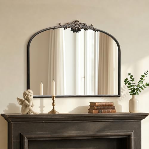 Besdomus Vintage Arched Black Mirror: 32"x24" French Large Black Vintage Wall Mirror - Baroque Traditional Ornate for Living Room/Fireplace/Bathroom- Ideal Gifts for Housewarming/Birthday - color: Black, size: 24"L x 32"W