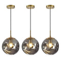 Modern Smoke Gray Concave Glass Pendant Light, 3-Pack Kitchen Island Lighting Single Globe Pendant Light Fixtures Century Kitchen Island Pendant Light for Bedroom Dining Room Light (Without Bulbs) - color: AX-Smoky Gray-1 Light-3PC