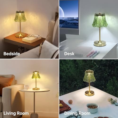 Shenmoyl Cordless Touch Table Lamp with 5200mAh Battery - 3 Adjustable Color Temperatures & Dimmable, Rechargeable Desk Lamp for Bedroom, Living Room, Office, Entryway, Bookshelves (Green Rose) - color: Green Rose