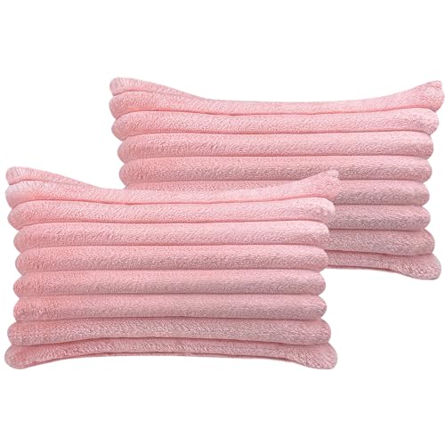 12x20 Throw Pillow Covers Set of 2, Decorative Faux Fur Covers for Bed, Couch Soft Fluffy Pillow Cover with Velvet Back for Living Room, Neutral Home Décor Accent for Sofa - Pink - color: Pink, size: 20" x 12" (Pack of 2)