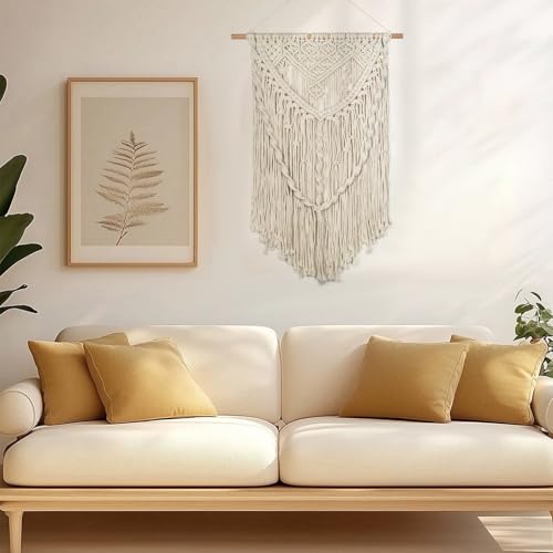 JONKASIPA Macrame Wall Hanging - Bohemian Handmade Woven Tassel Tapestry Chic Lace Hanging Home Decor,Macrame Wall Decor for Bedroom,Living Room or Apartment(White) - color: White-01- Tassel