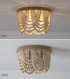 AMZASA Wood Beaded Flush Mount Ceiling Light Farmhouse Rustic Small Boho Chandelier Light Fixture for Bedroom Hallway Entryway Closet Kitchen Dining Room Living Room Nursery 3-Lights - color: Hemp Rope Ceiling Light