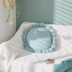 Acrylic Knitted Round Throw Pillow Knitting Bohemian Circular Cushion Pillow with Knit Handmade Pompoms Decorative Turquoise Green, Diameter 18inches - color: Turquoise Green