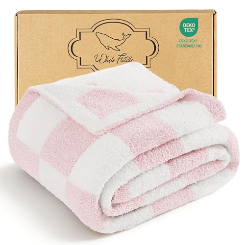 Whale Flotilla Checkered Knit Throw Blanket, Ultra Soft Warm Reversible Cozy Decorative Blankets for Couch Sofa and Bed, 50x60 Inch, Pink - color: Pink Checker, size: 50x60 Inch