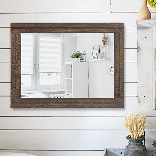 AAZZKANG Rustic Wood Mirror Rectangle Decorative Wall Hanging Mirrors with Frame Large 20"x16" for Bedroom Living Room Bathroom Home Entryway - color: Retro Brown, size: 20"L x 16"W