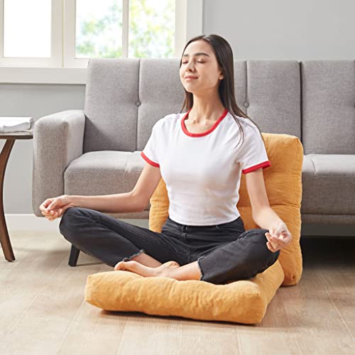 Degrees of Comfort Meditation Floor Pillow Set of 2, Square Large Pillows Seating for Adults, Tufted Corduroy Cushions for Balcony Outdoor Tatami Living Room, Orange Yellow, 22x22 - color: Square | Orange Yellow | 2 Pack, size: 2 Pack