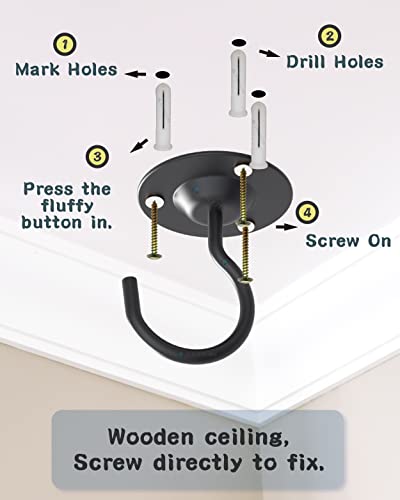 NACETURE Ceiling Hooks for Hanging Plants 3 Pack - Plant Hanger Indoor Hanging Hooks Metal Plant Bracket Iron Lanterns Hangers for Wind Chimes (Black 3 Pack + Chain) - color: Black 3 Pack + Chain