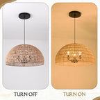 24" Brown Woven Pendant Light Boho Chandelier Dome Rustic Farmhouse Chandelier Wicker Pendant Light Rattan Light Fixture for Dining Room Living Room Bedroom Kitchen Island Foyer(Bulb Incl) - color: 24" Natural